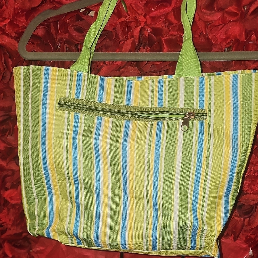 Girls Striped Green Tote Bag